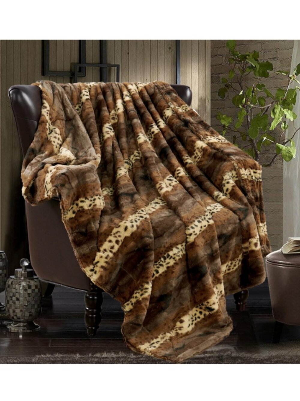 Animal Printed Double Sided Faux Fur Throw 50X60 NWT - Picture 15 of 16